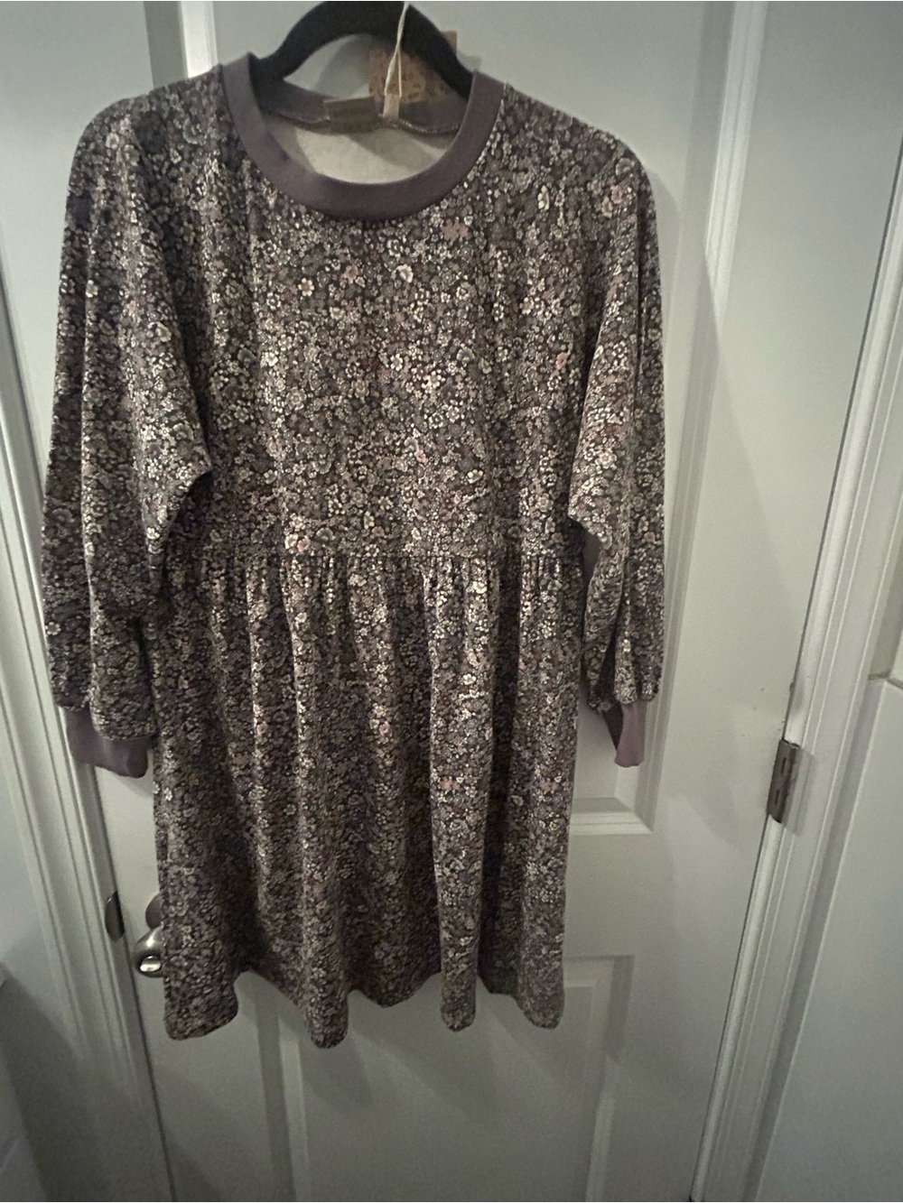 Girls' Floral Casual Long-Sleeve Dress in Lavender-Gray